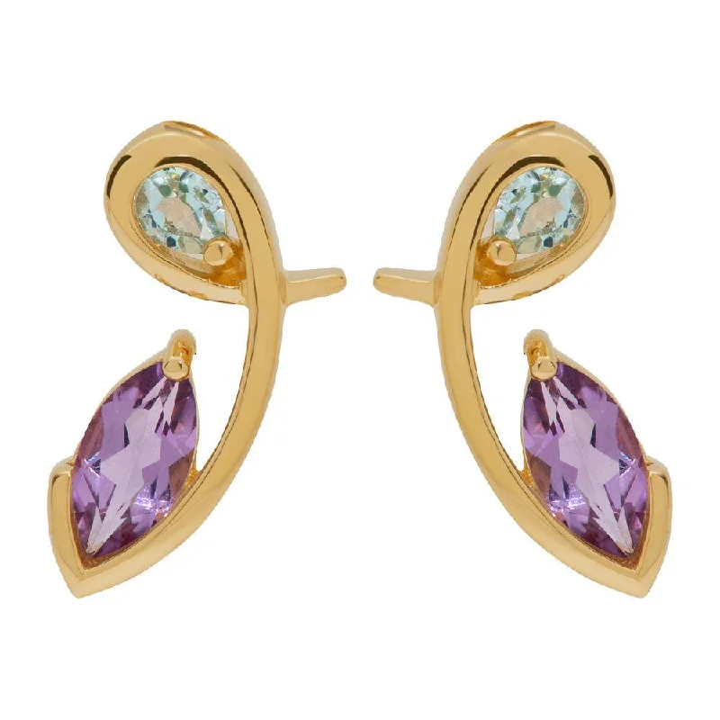 Large Silver Earrings-Unique & Co Gold Amethyst and Blue Topaz Stud Earrings