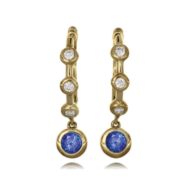 Oval Shaped Earrings-18ct Gold Blue Sapphire and Diamond Hoop Earrings