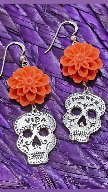 Dangle Hoop Earrings-Vida y Muerte Cempazuchitl Earrings