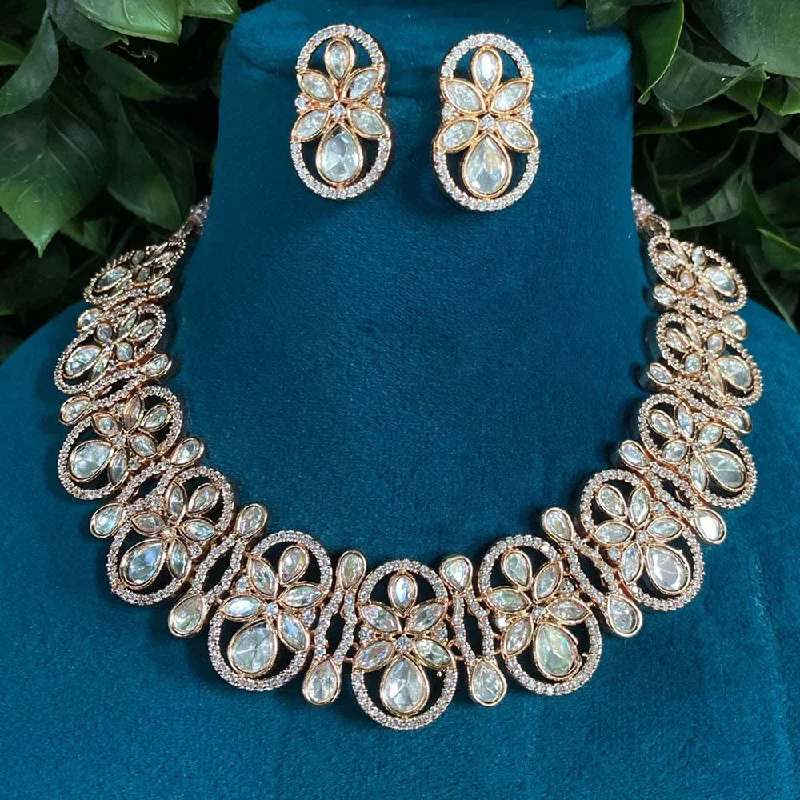 Simple Bar Necklace-Amoliya Jewels Gold Plated Polki Kundan Stone Necklace Set