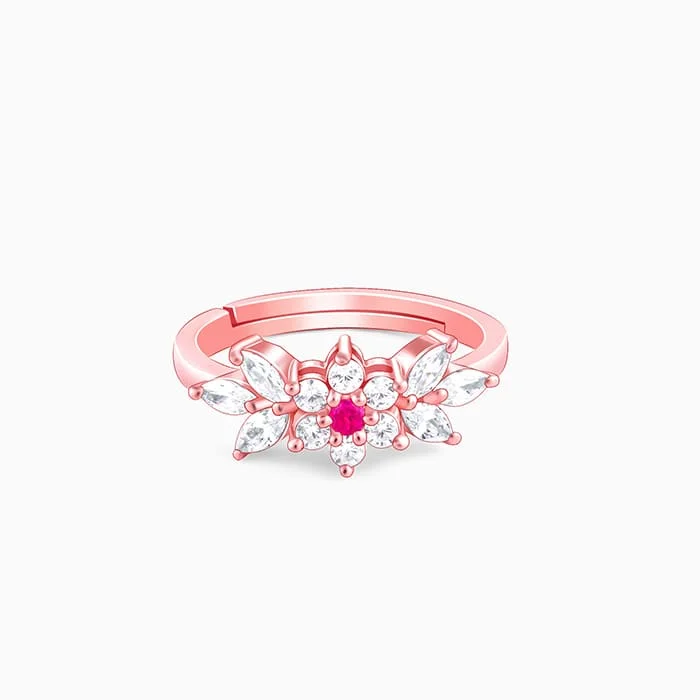 Custom Initial Ring-Rose Gold Royal Pink Floral Ring