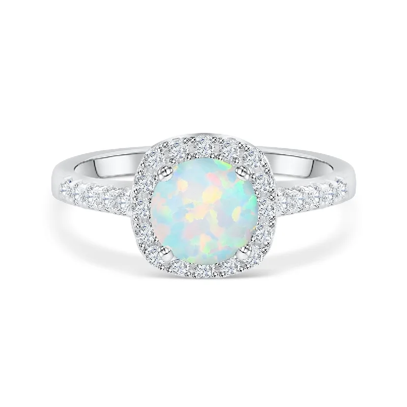 Solitaire Engagement Ring-The Halo - Opal