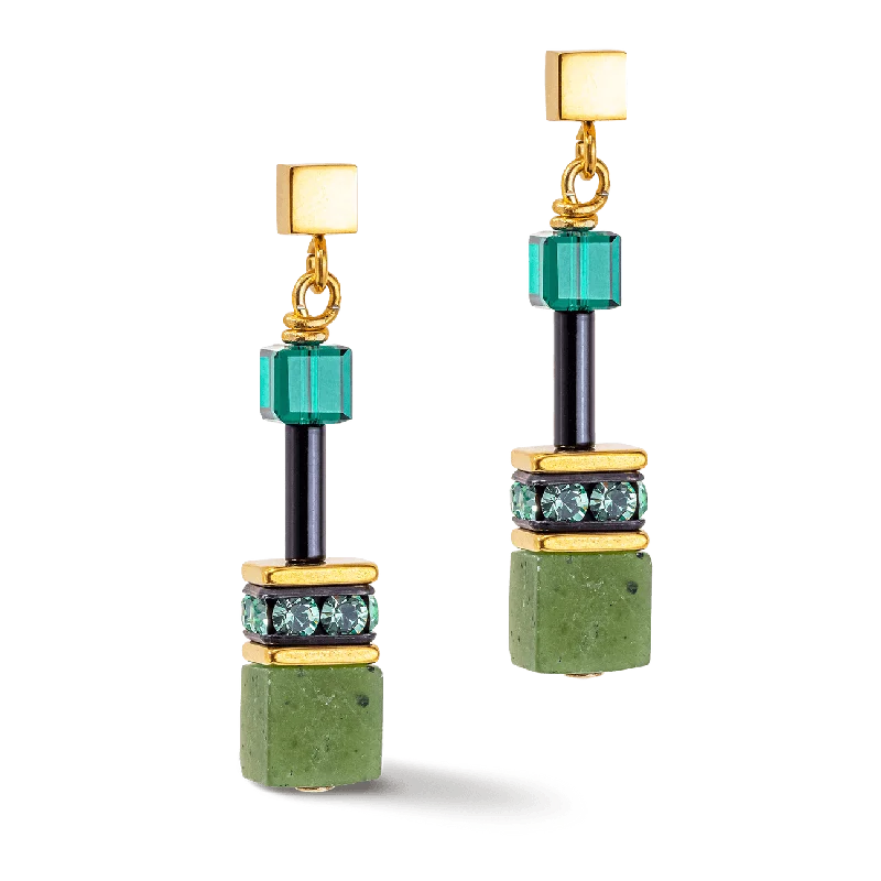 Fashionable Chain Earrings-Coeur de Lion Iconic Precious Green GeoCUBE® Earrings