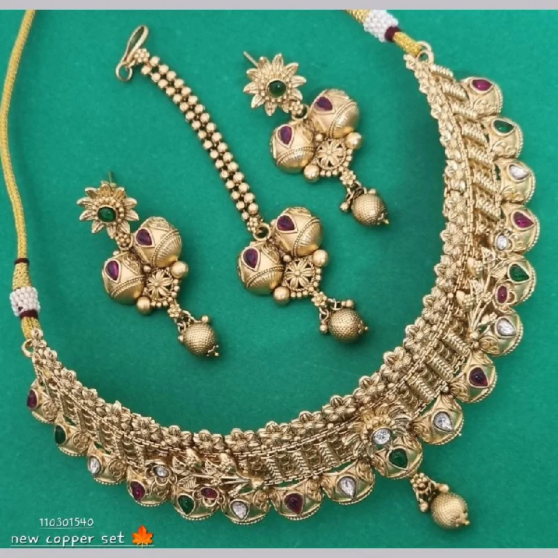 Classic Pearl Necklace-FS Collection Gold Plated Pota Stone Choker Necklace Set