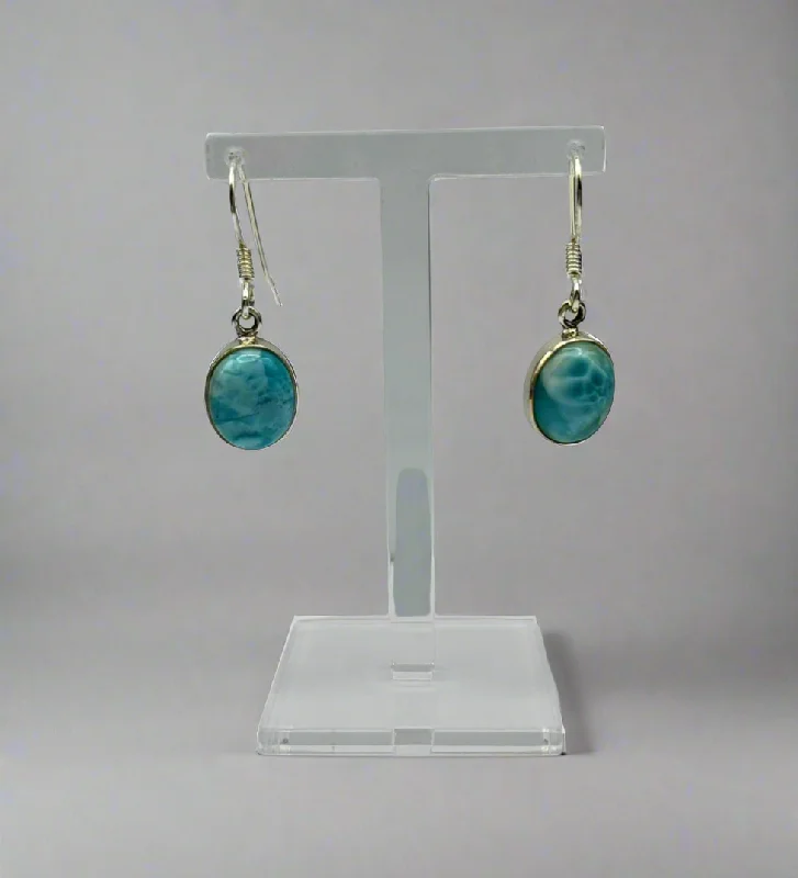 Geometric Drop Earrings-Sterling Silver Larimar Oval Earrings