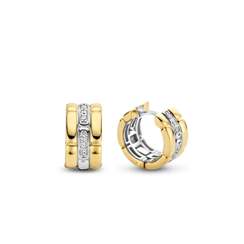 Designer Silver Earrings-Ti Sento Gold Cubic Zirconia Hoop Earrings