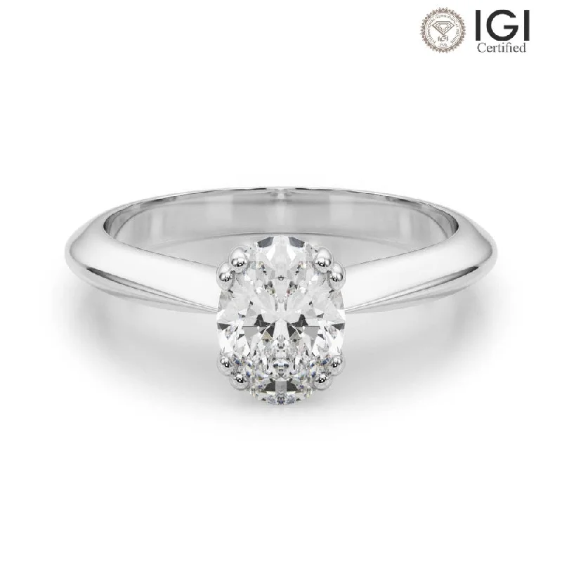 Gold Signet Ring-Ava Oval Lab Grown Diamond Solitaire Engagement Ring IGI Certified