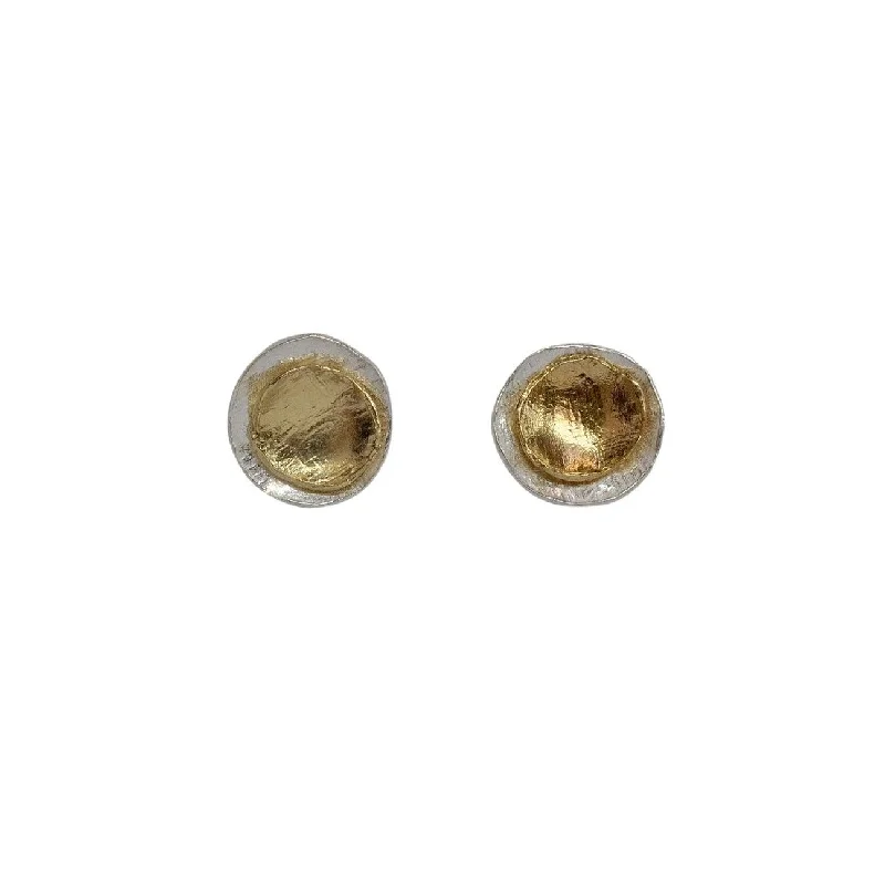 Minimalist Earrings for Everyday-Double Disc Gold and Silver Stud Earrings