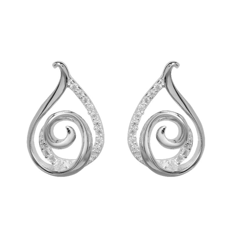 Diamond Heart Earrings-Unique & Co Silver Swirl Stud Earrings With CZ