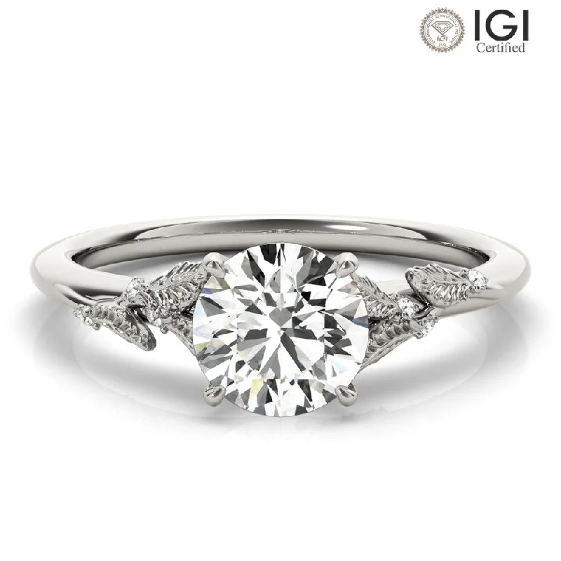 Retro Gemstone Ring-Laurel Round Lab Grown Diamond Solitaire Engagement Ring IGI Certified