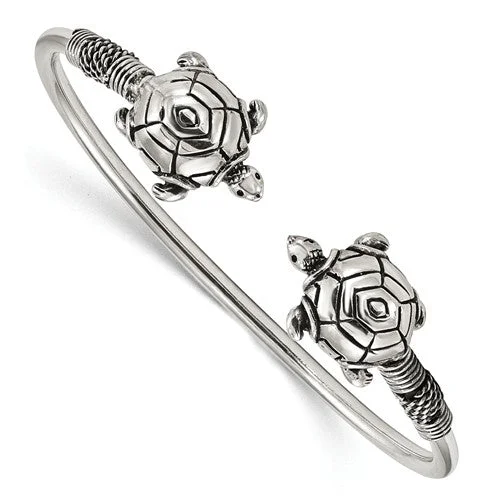 Unique Cuff Bracelets for Women-Sterling Silver Antiqued Turtle Flexible Bangle Bracelet