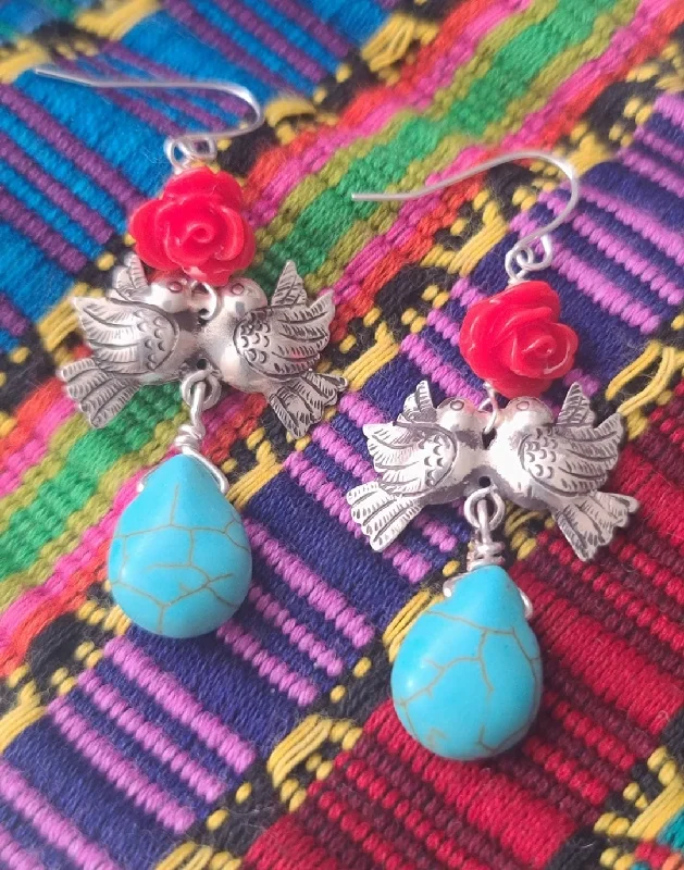 Bridal Wedding Earrings-Lovebird Turquoise Earrings