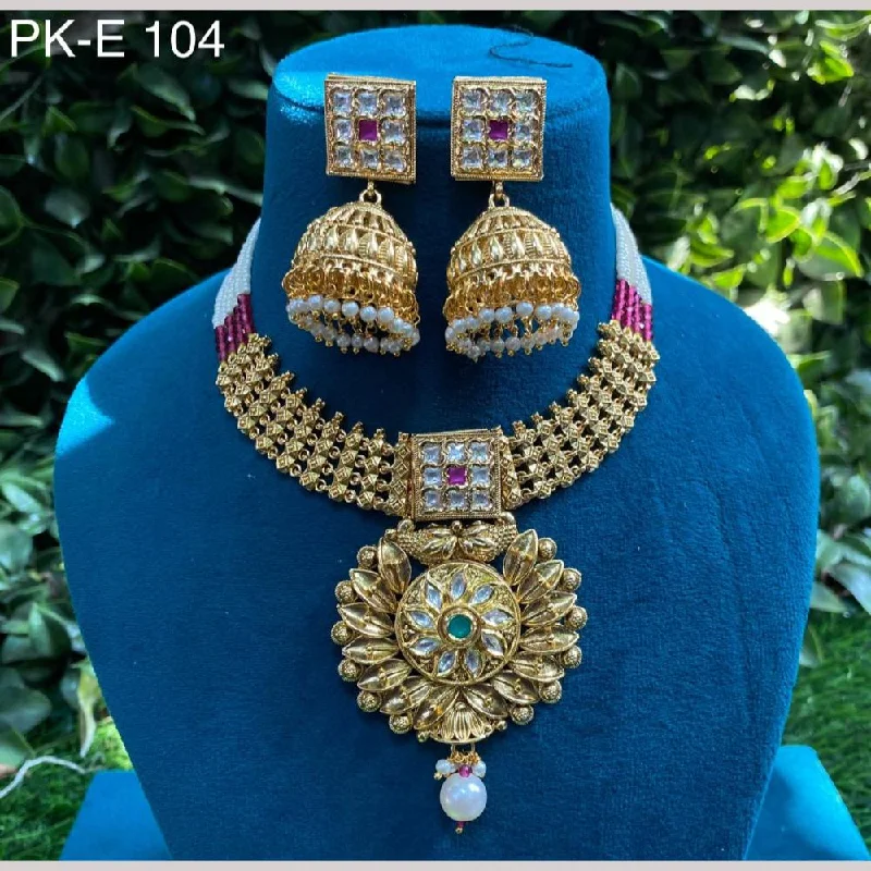 Silver Pendant Necklace-Amoliya Jewels Gold Plated Polki Kundan Stone And Pearls Necklace Set