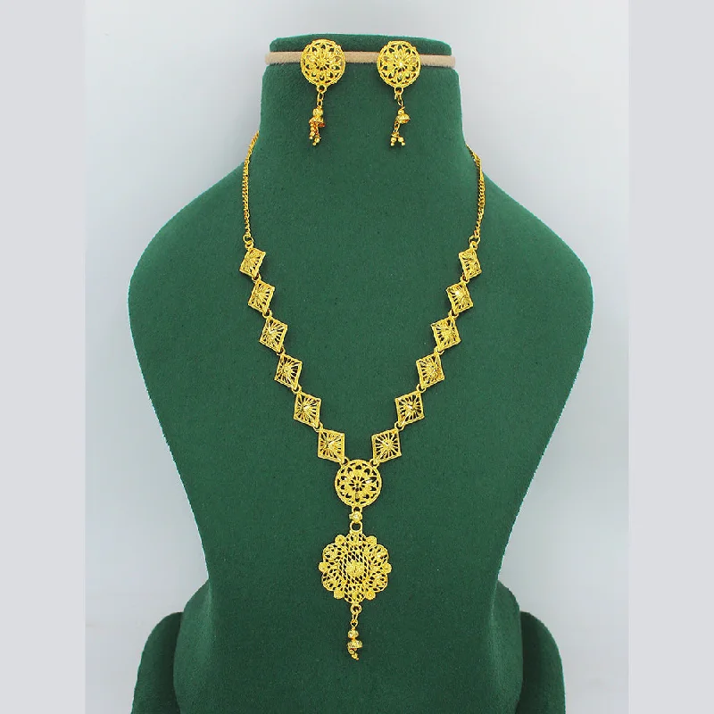 Silver and Gold Necklace-Mahavir Forming Look Gold Plated Long Necklace Set