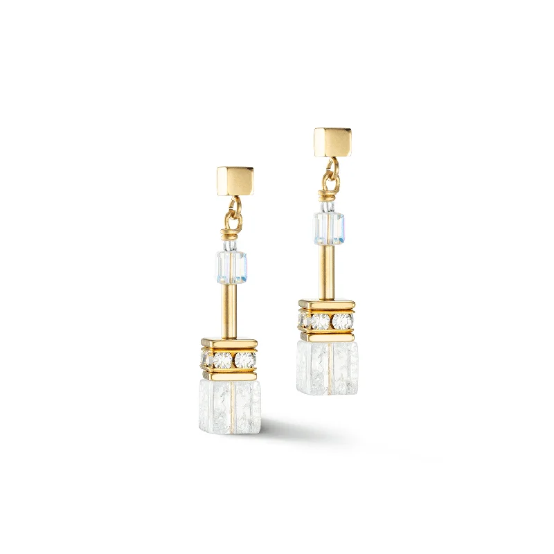 Rose Gold Drop Earrings-Coeur De Lion GeoCUBE® Iconic Nature Gold and White Earrings