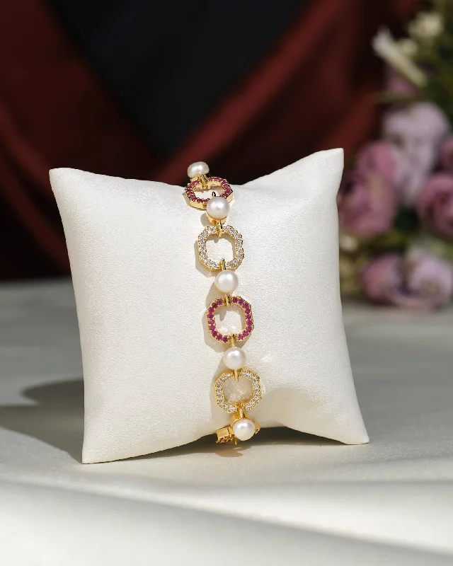 Rose Gold Gemstone Bracelets-Fashionable Metallic CZ Pretty Bracelet