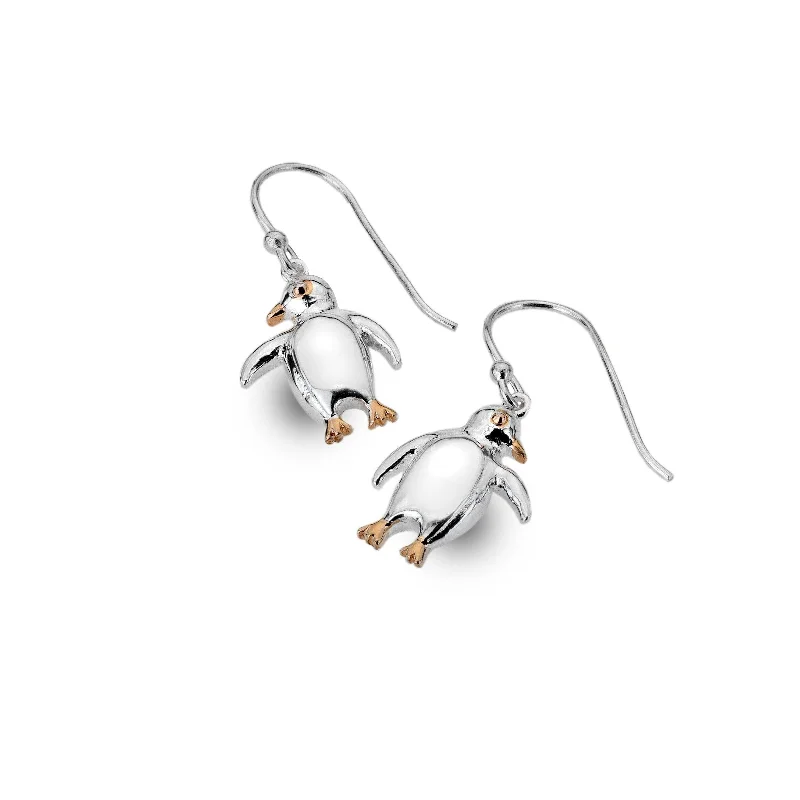 Black Metal Earrings-Sea Gems Penguin Drop Earrings with Rose Gold