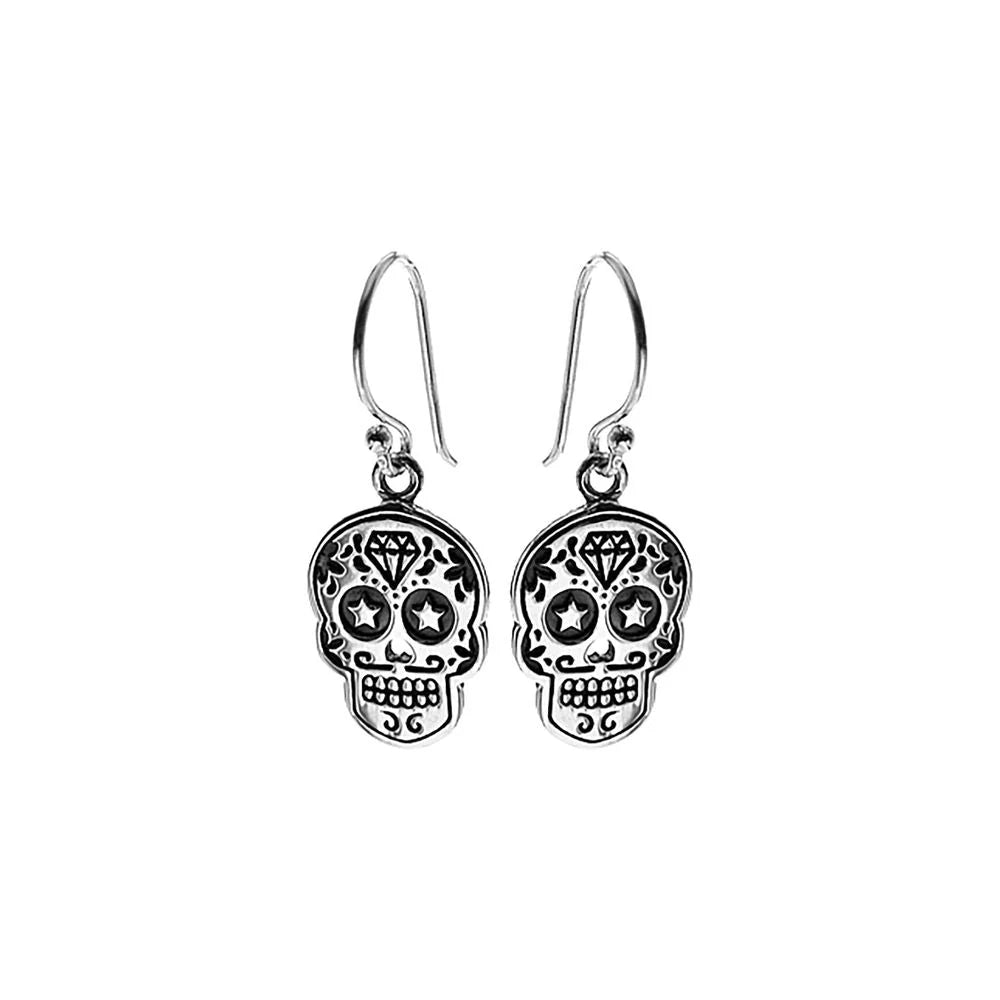 Colored Stone Earrings-Sterling Silver Day of the Dead Skull Mask Earrings