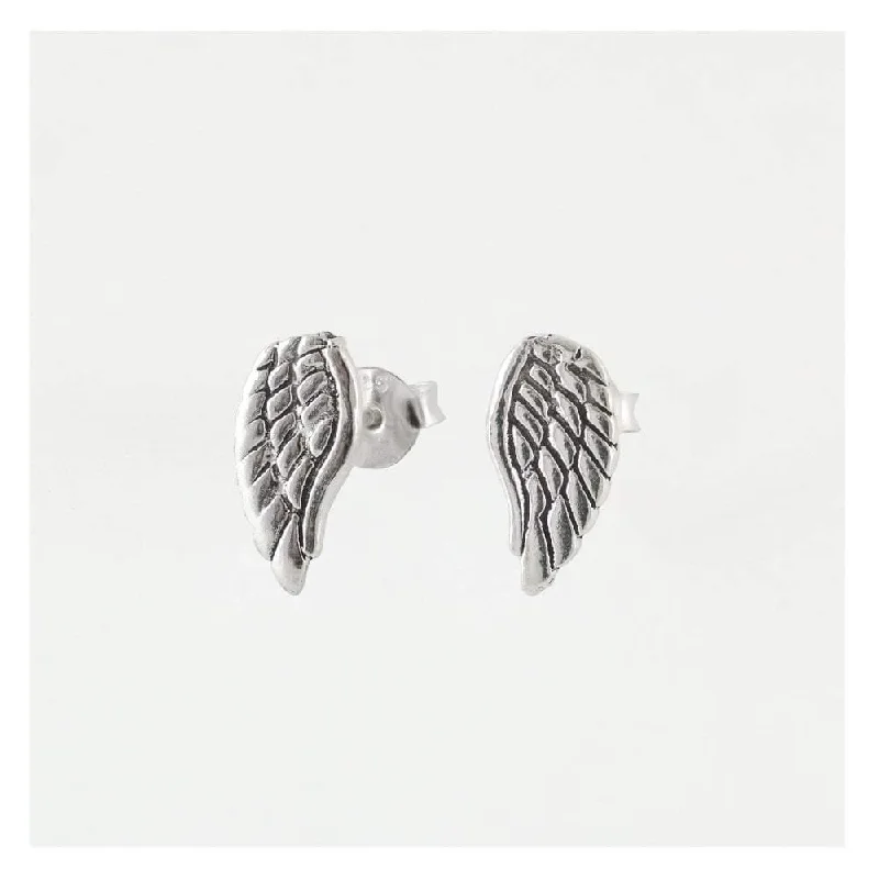 Vintage Pearl Earrings-Kingsley Ryan Sterling Silver Angel Wings Stud Earrings