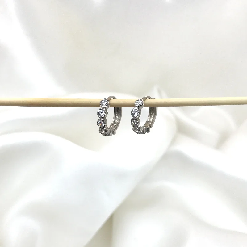 Classic Diamond Earrings-925 Sterling Silver Rounded Bezel Set CZ Huggies