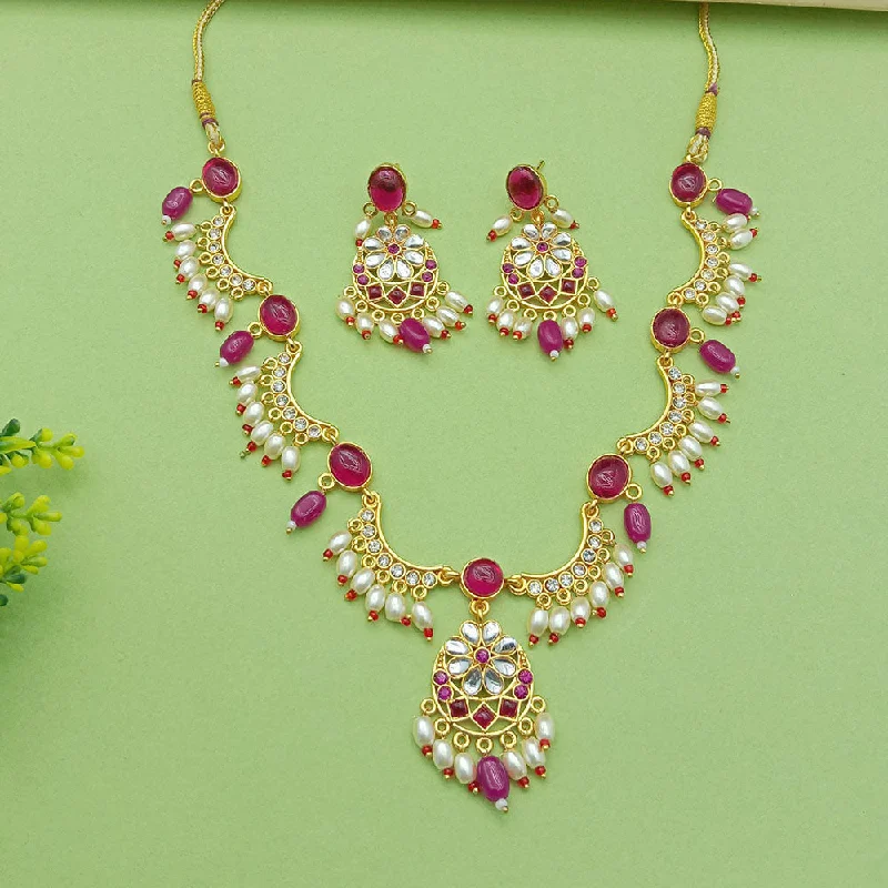 Luxury Gold Necklace-SP Jewellery Gold Plated Austrian Stone And Pearls Necklace Set