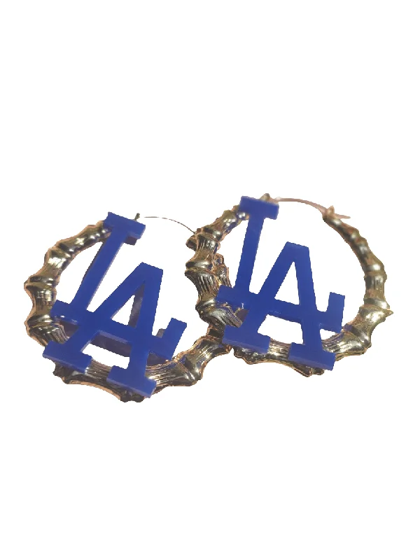 Swarovski Crystal Earrings-LA Dodger Blue Bamboo Hoop Earrings