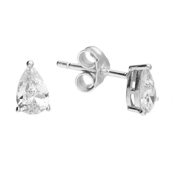 Antique Style Earrings-Sterling Silver Cubic Zirconia Teardrop Stud Earrings