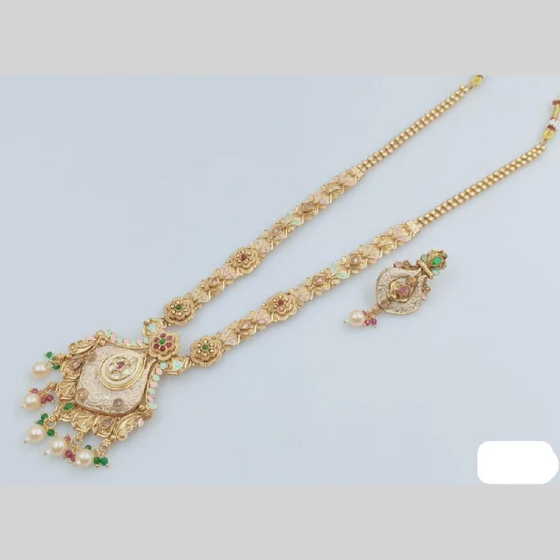 Crystal Pendant Necklace-Rani Sati Jewels Gold Plated Kundan Stone And Meenakari Long Necklace Set