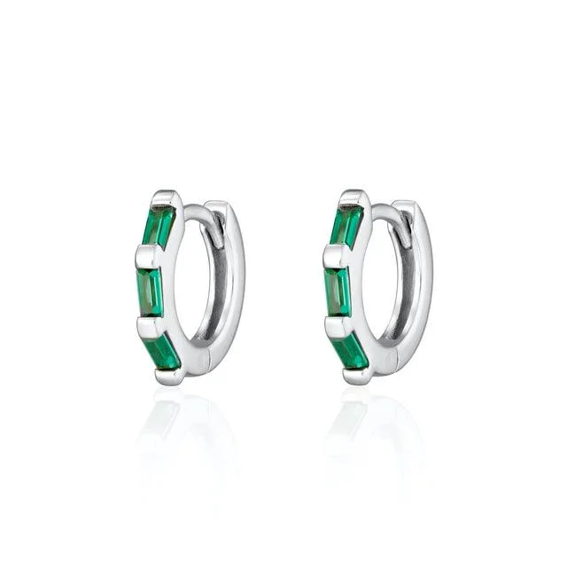 Petite Gold Earrings-Scream Pretty Silver Green Huggie Earrings