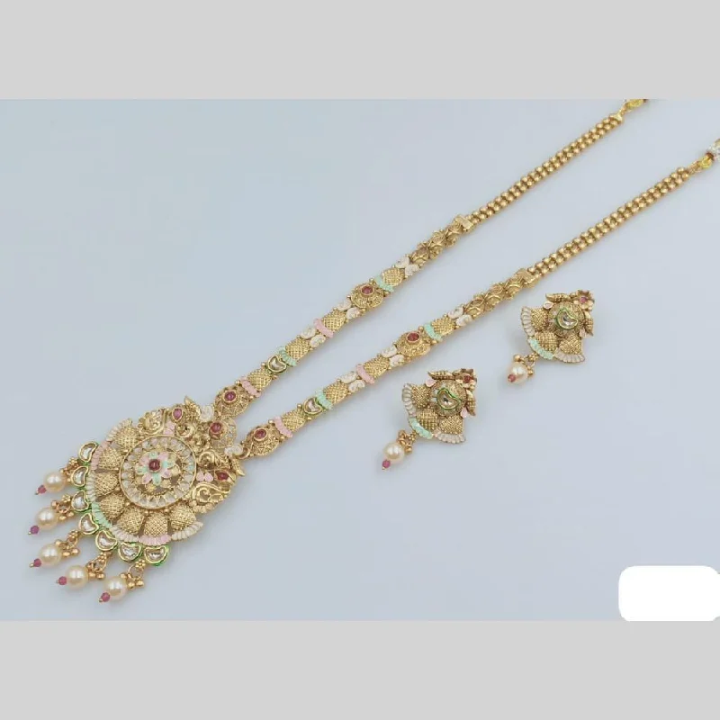 Large Statement Necklace-Rani Sati Jewels Gold Plated Kundan Stone And Meenakari Long Necklace Set