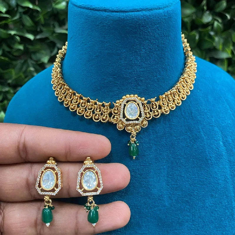 Gold Bead Necklace-Amoliya Jewels Gold Plated Polki Kundan Choker Necklace Set