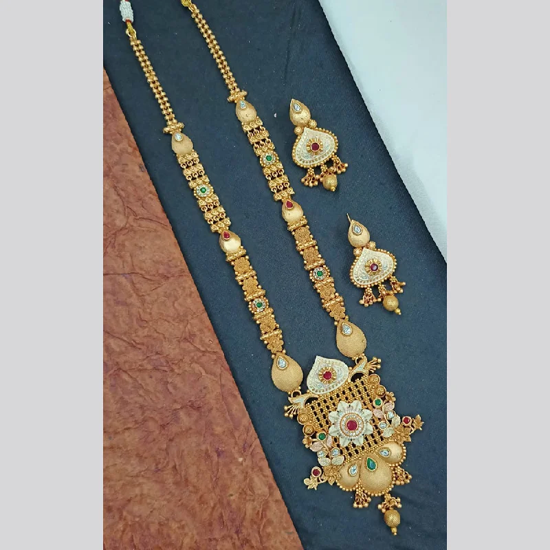 Beaded Charm Necklace-Padmawati Bangles Gold Plated Pota Stone Long Necklace Set