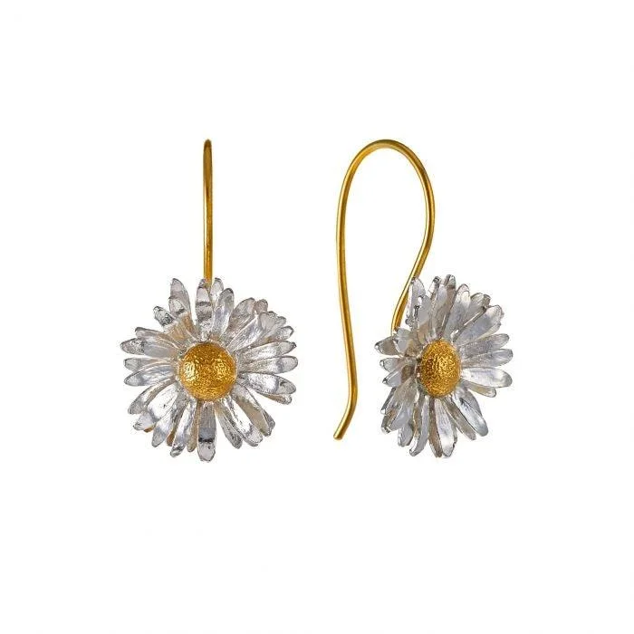 Gold Stud Earrings for Women-Alex Monroe Big Daisy Hook Earrings