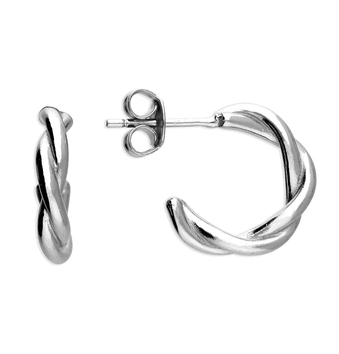 Large Silver Hoop Earrings-Sterling Silver Twist Hoop Stud Earrings