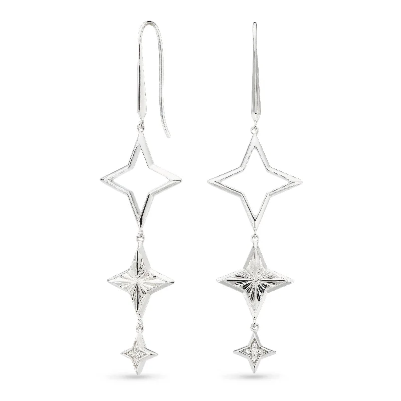 Artisan Silver Earrings-Kit Heath Empire Astoria Starburst Tri-Star CZ Drop Earrings