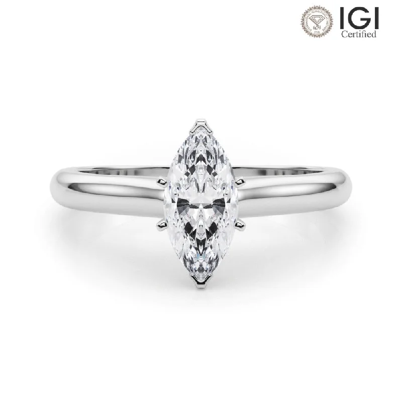 Sterling Silver Ring-Isabella Marquise Lab Grown Diamond Solitaire Engagement Ring IGI Certified