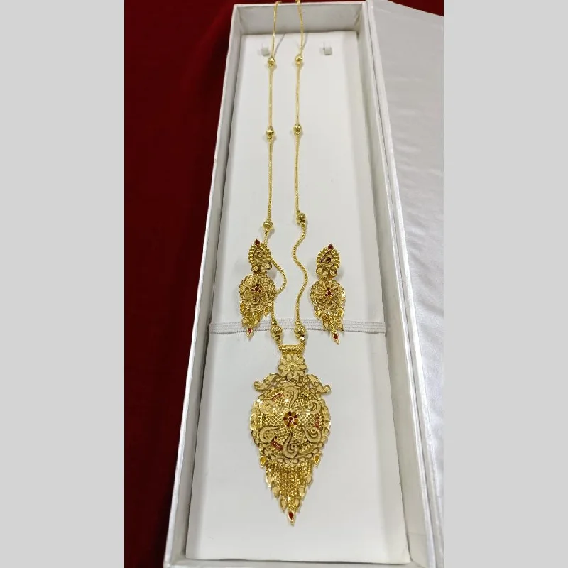 Double Layer Gold Necklace-Pari Art Jewellery Forming Long Necklace Set