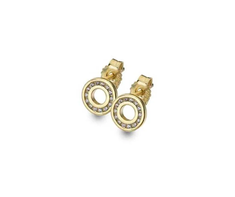 Large Gemstone Earrings-9ct Yellow Gold Cubic Zirconia Circular Earrings