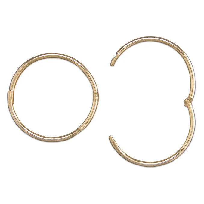 Silver and Gold Earrings-9ct Gold 1.5cm Sleeper Hoop Earrings