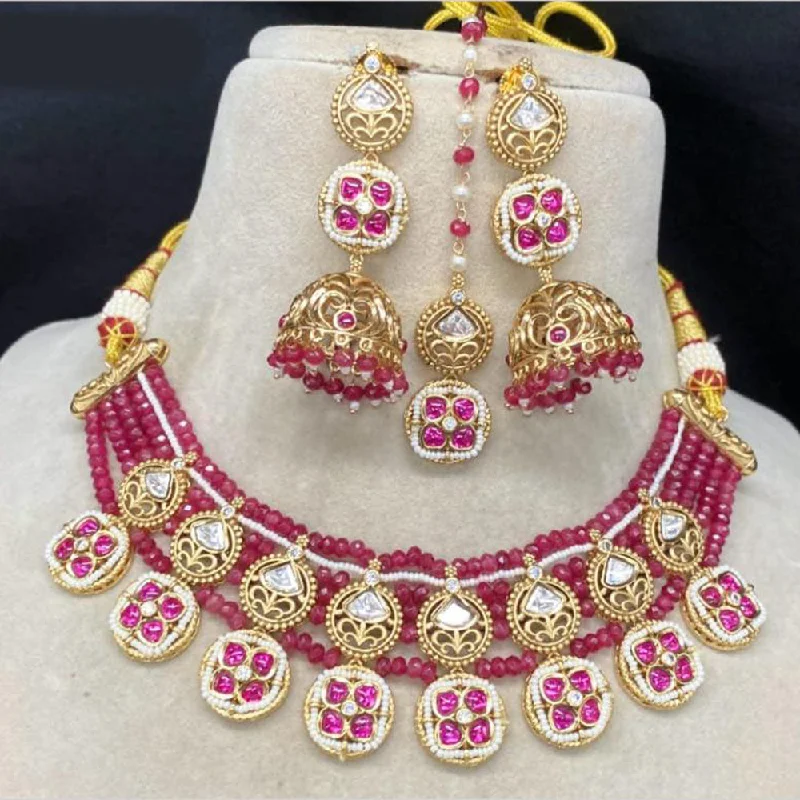 Personal Name Necklace-Amoliya Jewels Gold Plated Polki Kundan Stone And Pearls Necklace Set