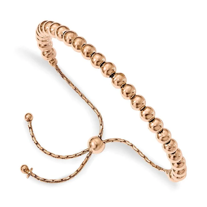 Stackable Diamond Bracelets-Sterling Silver Rose Gold Round Beads Adjustable Bolo Bracelet