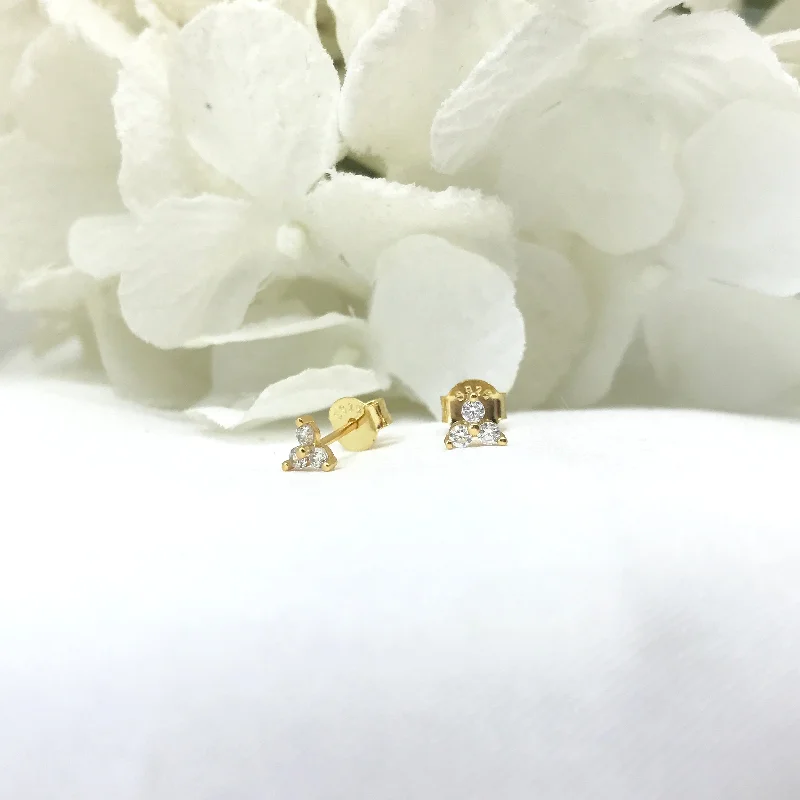 Round Gold Earrings-18k/925 Vermeil CZ Lotus Stud Earrings