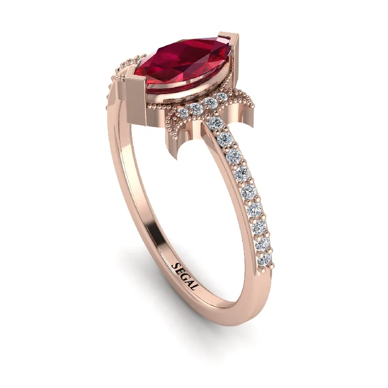 Rose Gold Wedding Band-Marquise Cut Ruby Pave Ring - Kathleen No. 11