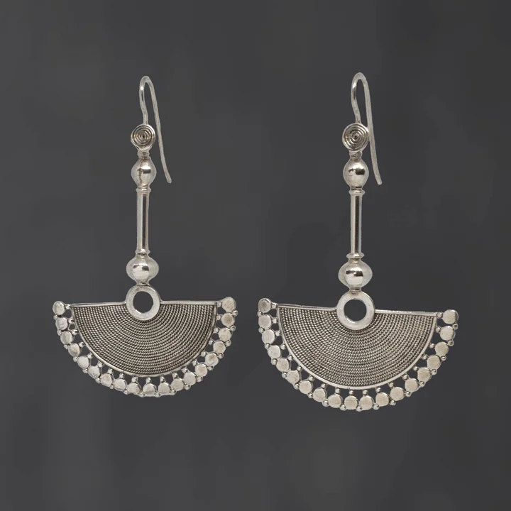 Beautiful Diamond Earrings-Sterling Silver Wirework Fan Drop Earrings