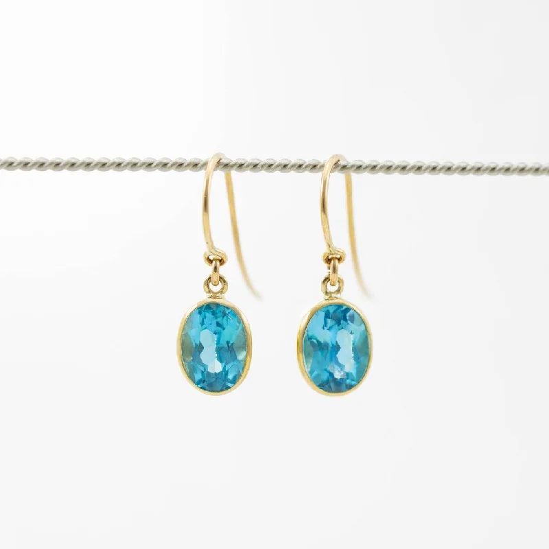 Vintage Pearl Earrings-Simon Alexander 9ct Gold Blue Topaz Drop Earrings