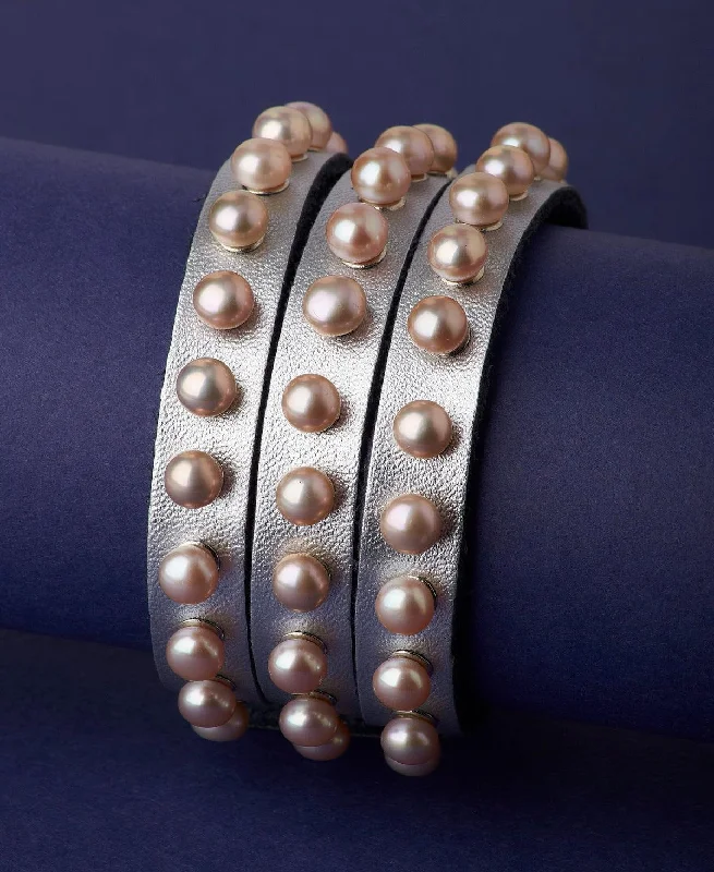 Sterling Silver Bracelets-Fashionable Real Pearl Band Bracelet