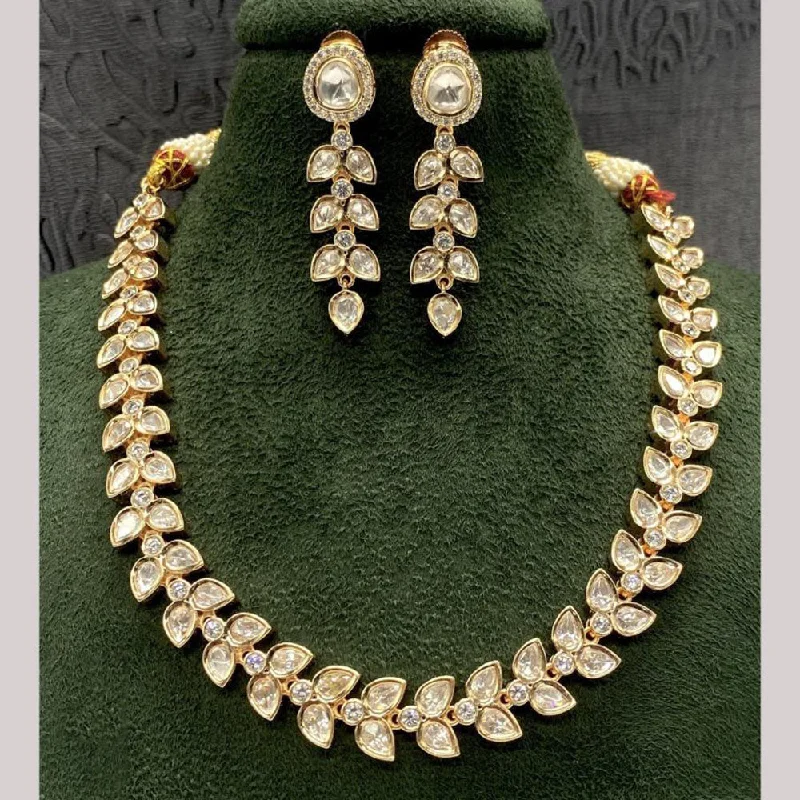 Classic Pearl Necklace-Amoliya Jewels Gold Plated Polki Kundan Stone Necklace Set