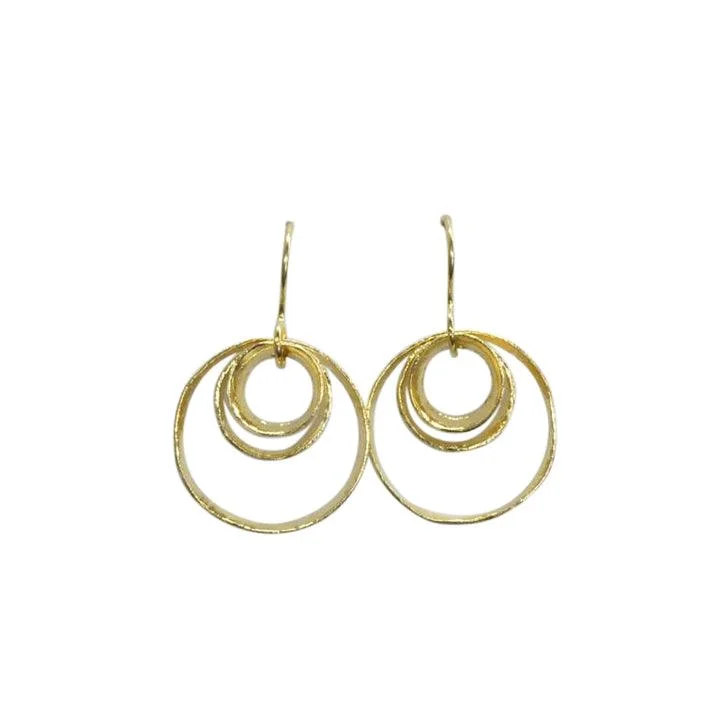 Luxury Stud Earrings-Saphirim Textured Gold Layered Open Circle Drop Earrings