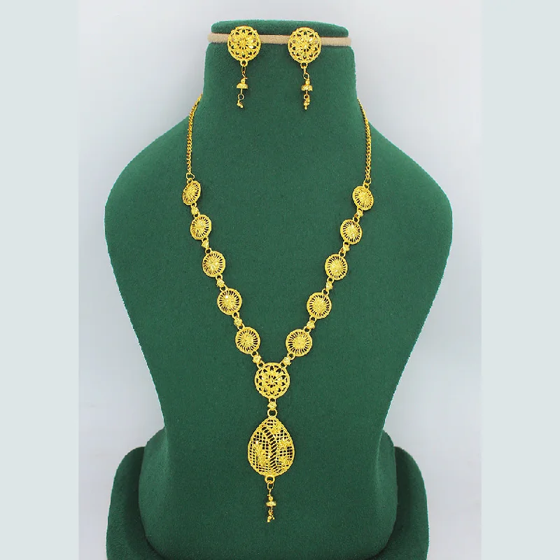 Vintage Gold Necklace-Mahavir Forming Look Gold Plated Long Necklace Set