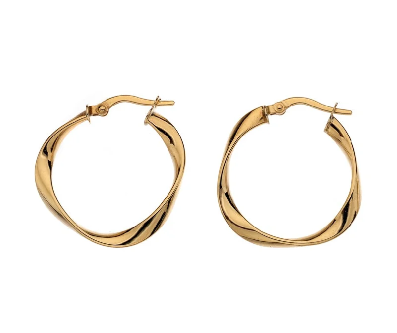 Beautiful Long Earrings-9ct Gold 15mm Twisted Hoop Earrings